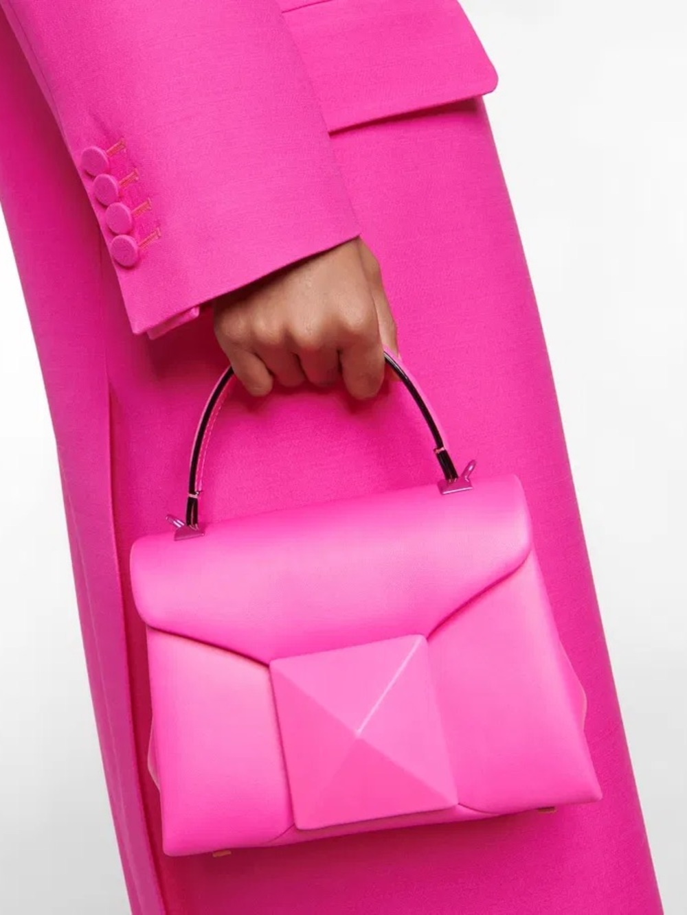 VALENTINO GARAVANI Nappa Tonal Monochrome Mini One Stud Top Handle Bag Pink PP - Picture 14 of 15